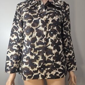 Talbots Black and Brown Animal Print Button Down Shirt